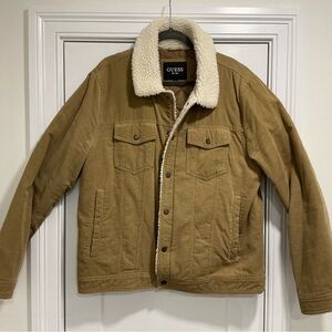 GUESS Men's Tan Jacket with Cream Collar